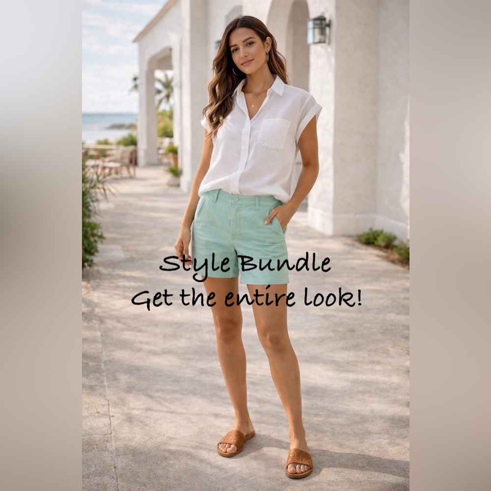 Preppy Summer Outfit Bundle -Shorts Size 4 - Top Medium - Sandals Size 10